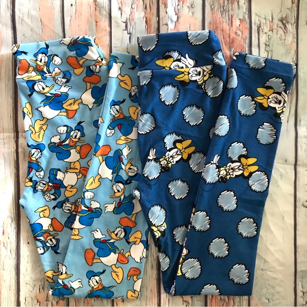 2 Pack Disney Retro DONALD DUCK & MINNIE MOUSE Bow Print Soft LEGGINGS Girls…